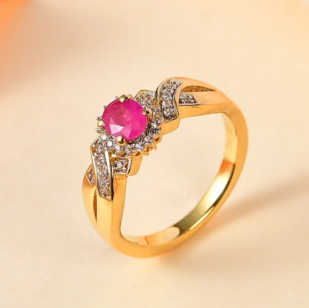 Genuine Montepuez Ruby and White Zircon Ring - Picture 4 of 6